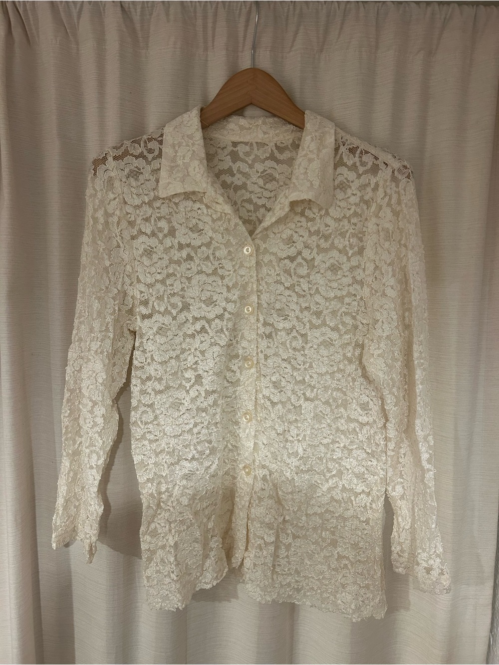 Vintage Cream Lace Button-Up Shirt